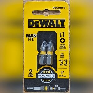DEWALT MaxFit Magnetic Drill Bit Tips Phillips No.#1 1in 2pcs DWA1PH1-2 NEW